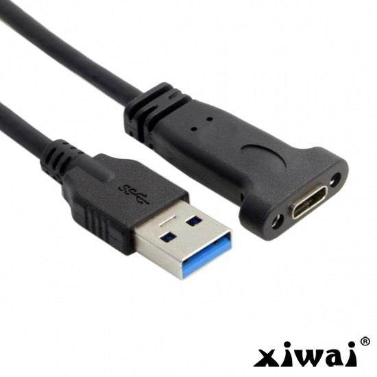 Xiwai USB-C Type C Female to USB 3.0 A Male Data Cable USB 3.1 20cm with Panel Mount Screw Hole