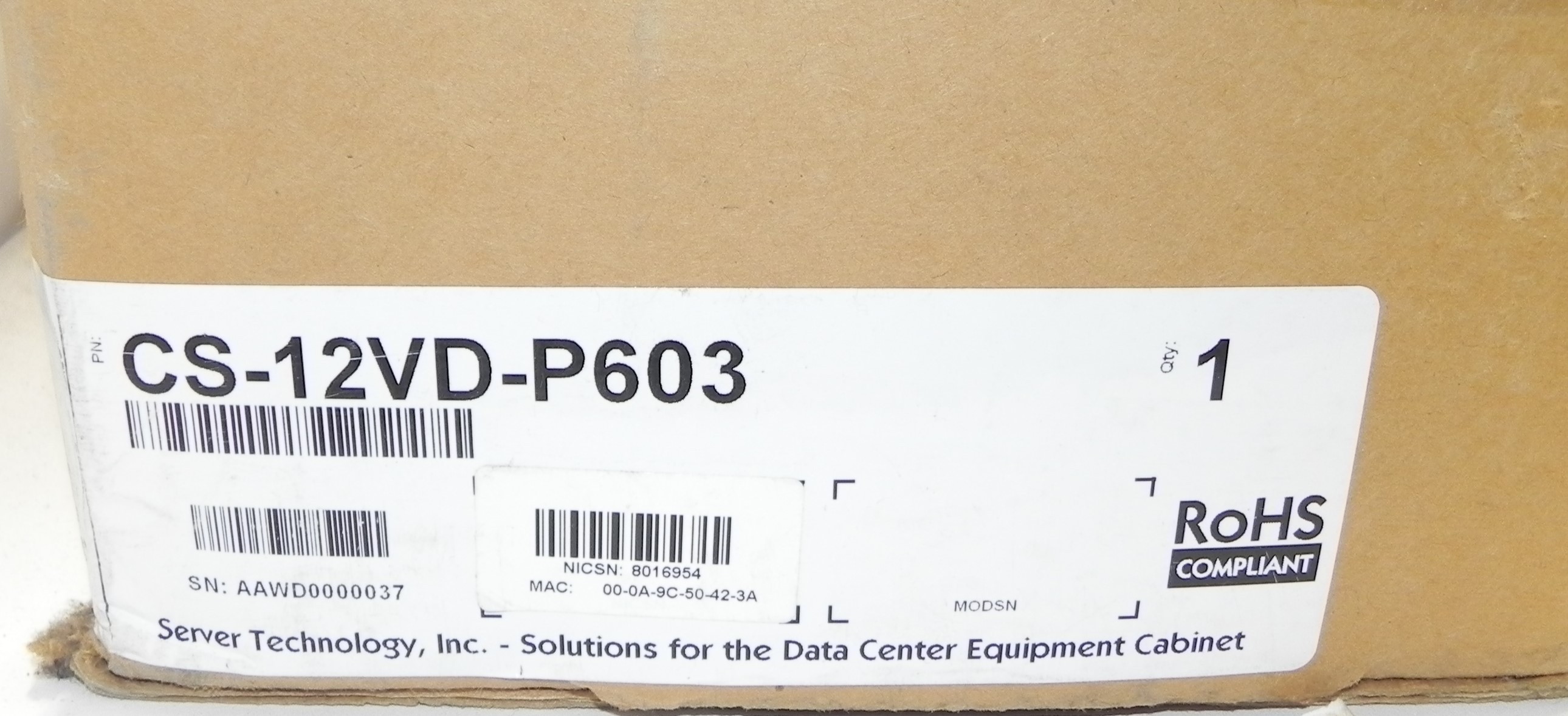 Sentry CS-12VD-P603 Rack PDU Metered ZeroU 12.5kW 208V Mani Unit