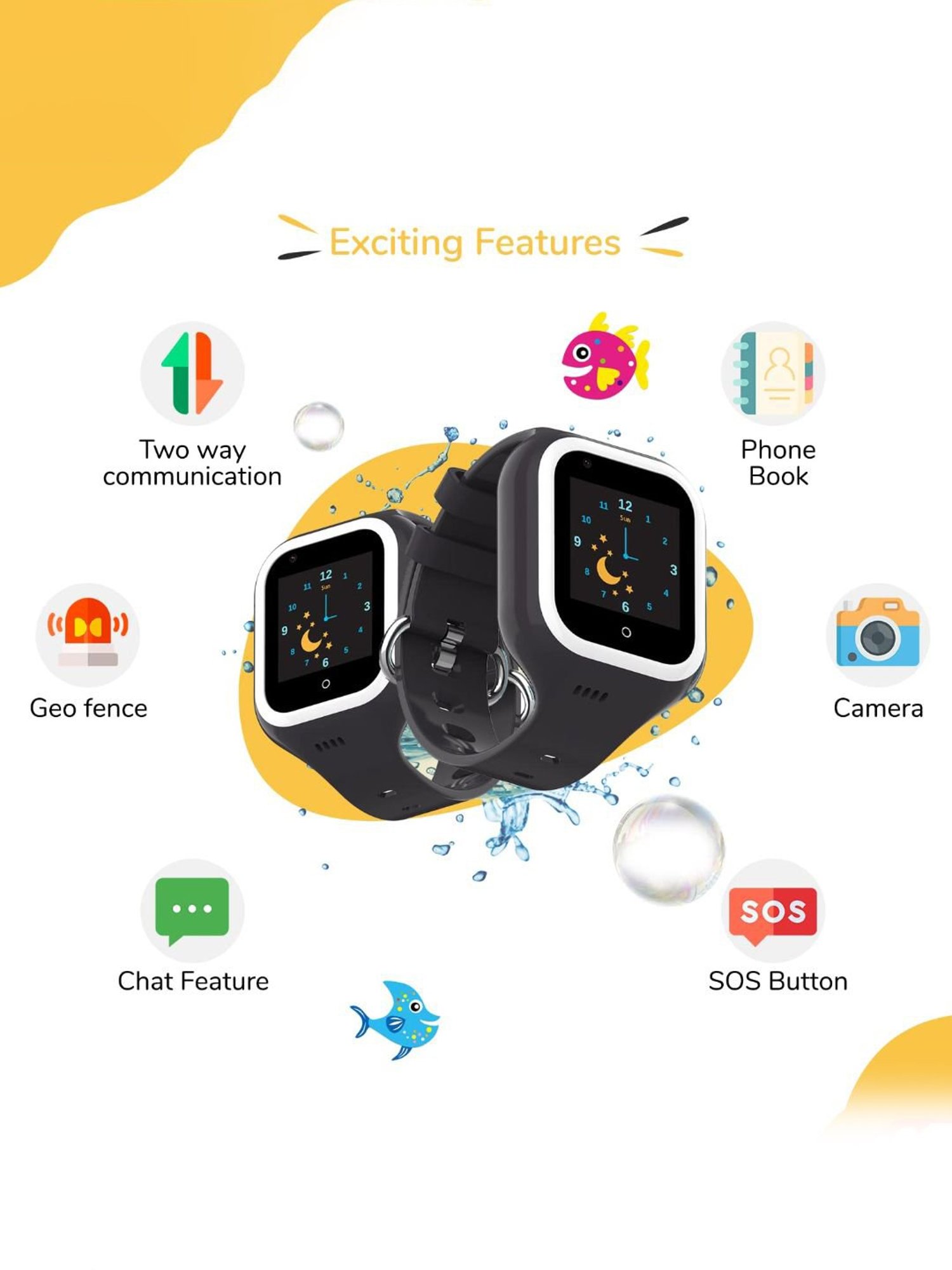 Turet Jellybean Kids Smartwatch with GPS Tracker, Voice & Video Call, SOS, HD Camera (Black)