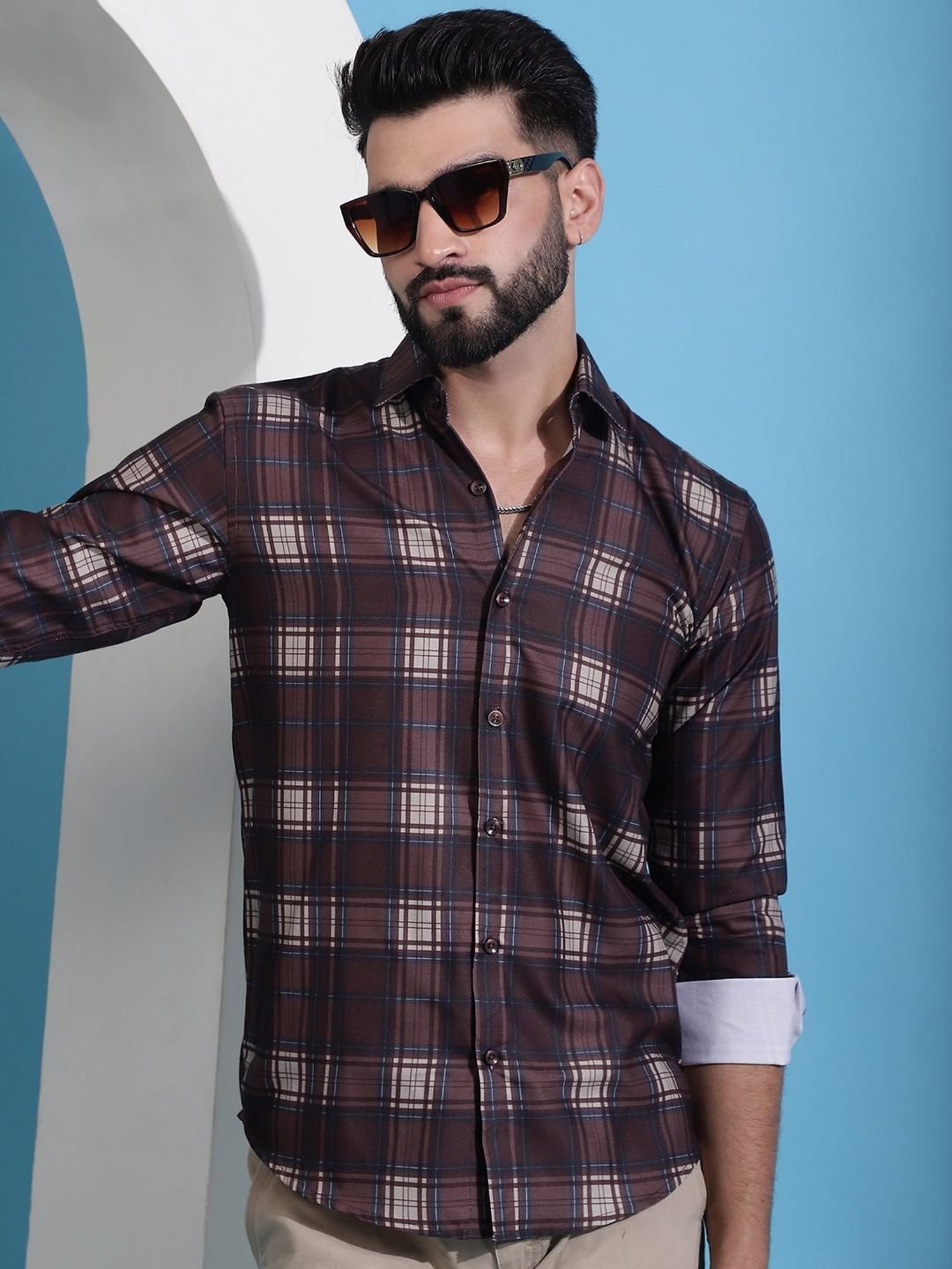 Indian Needle Coffee Regular Fit Checks Shirt