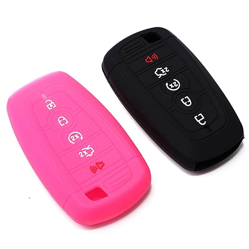 Silicone Car Key Fob Cover Fits 2017 2018 Ford Mustang Fusion Explorer Ford FSeries F250 F350 Smart Key Five Buttons Fob Remote Push Start 1Pcs Black and 1Pcs Rose