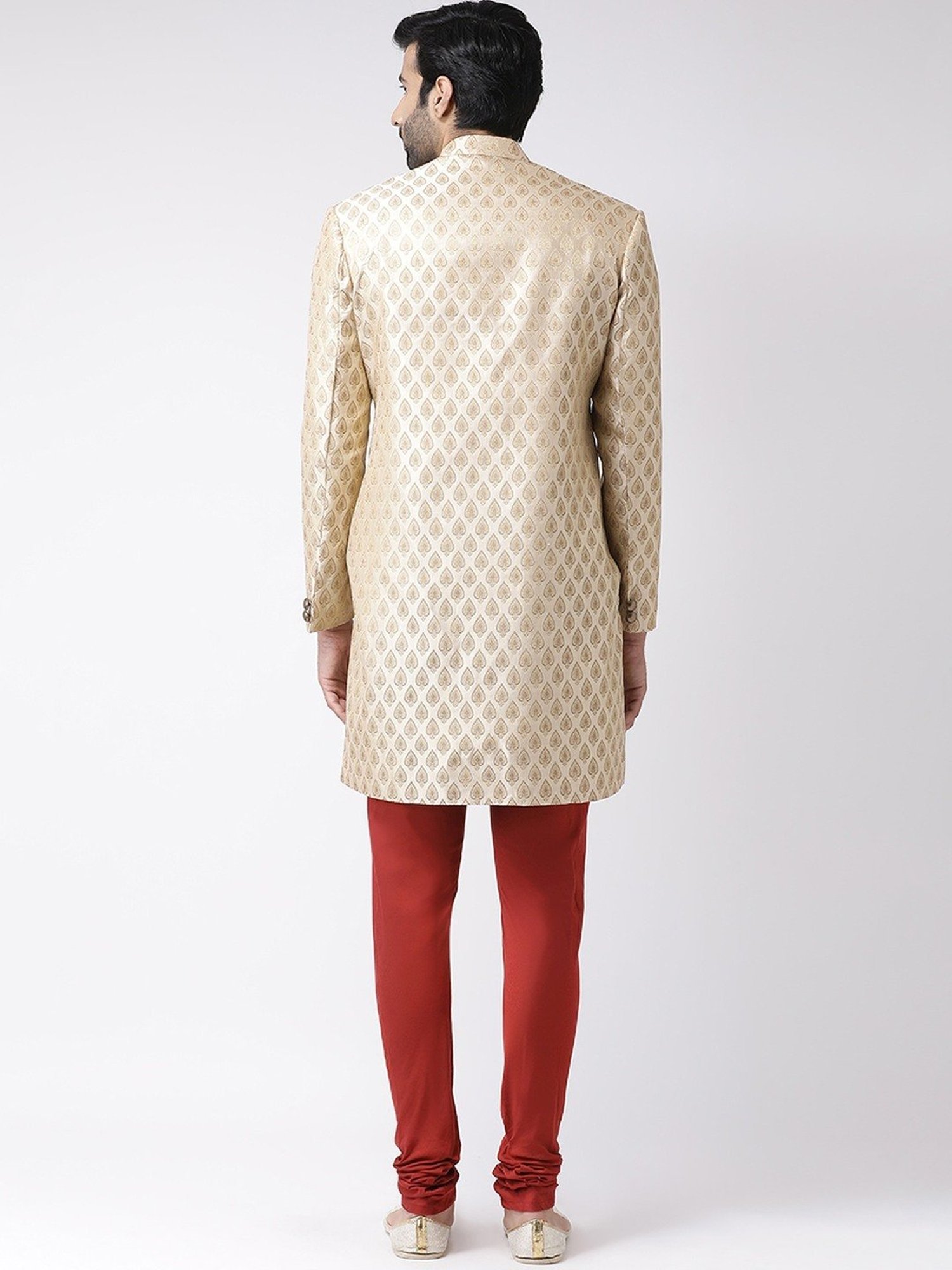 Benstoke Black & Maroon Regular Fit Sherwani Set