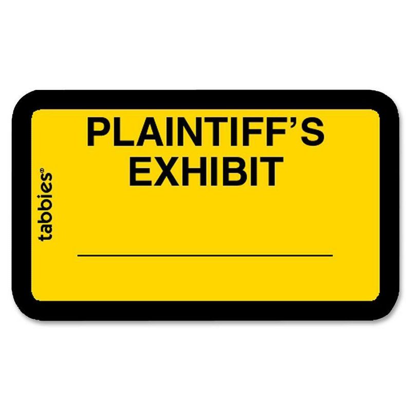 Tabbies Legal Exhibit Labels "Plaintiff's" 1-5/8"x1" 252/PK Yellow 58094