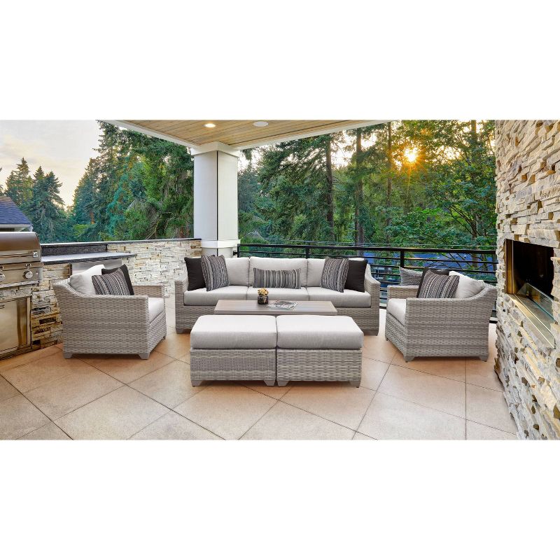 Fairmont 8pc Patio Sectional Seating Set with Club Chairs & Cushions - Ash - TK Classics
