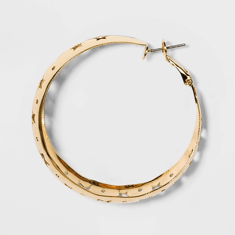 Shiny Gold with Star Cutouts Hoop Earrings - Wild Fable™ Gold