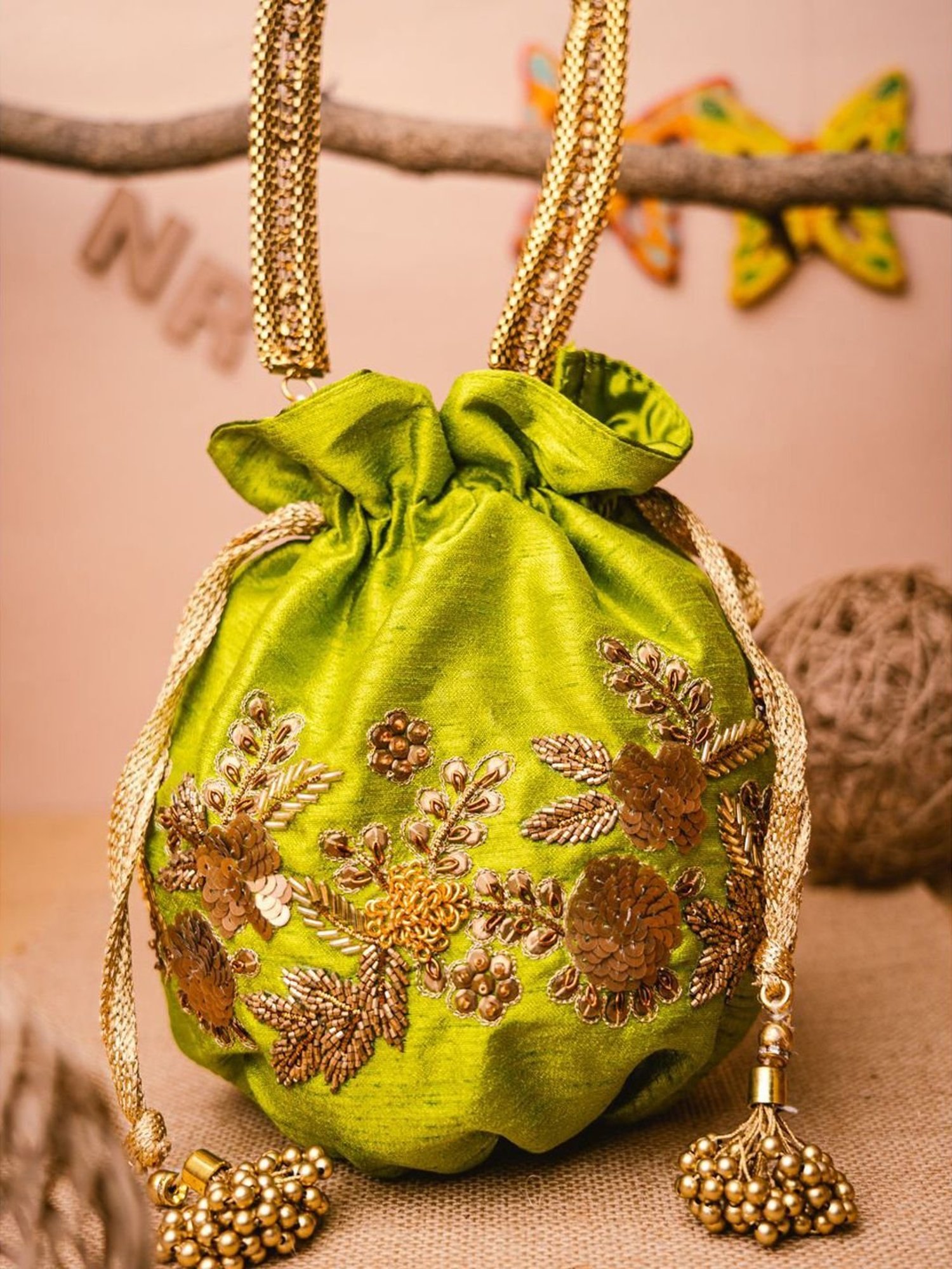 NR by Nidhi Rathi Green Embellished Potli