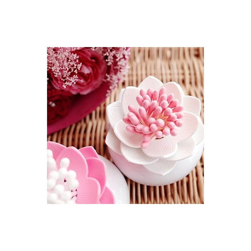 Q-Tips Holder Cotton Swab Organizer Lotus Shape Swab Cosmetic Storage Toothpick Container Bathroom Decor, White