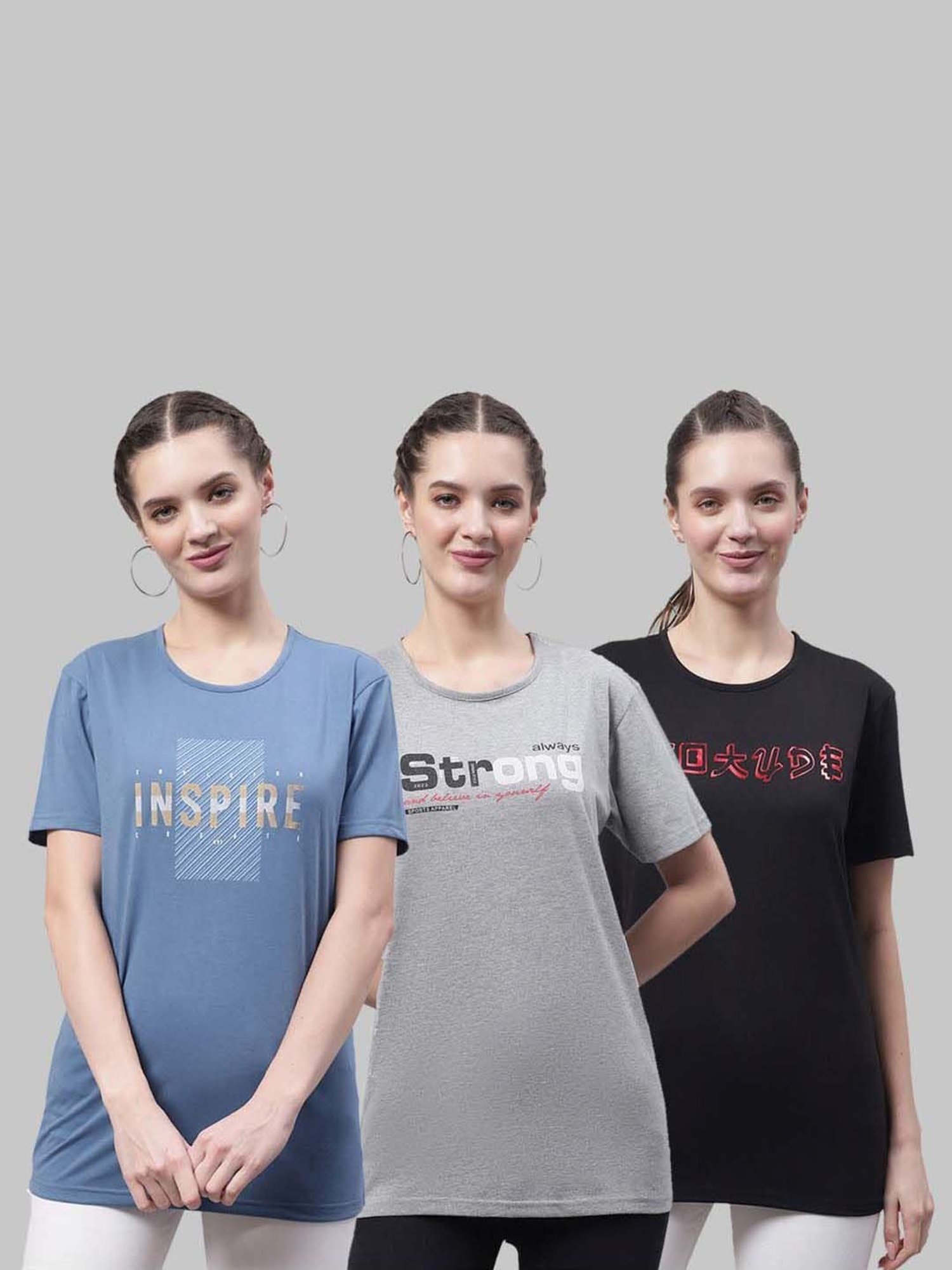 Vimal Jonney Blue & Grey Cotton Printed Sports T-Shirt - Pack Of 3