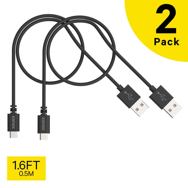Kanex Micro USB to USB-A Sync and Charge Cable 1.6 feet (0.5 meter) -  Black (2-Pack)