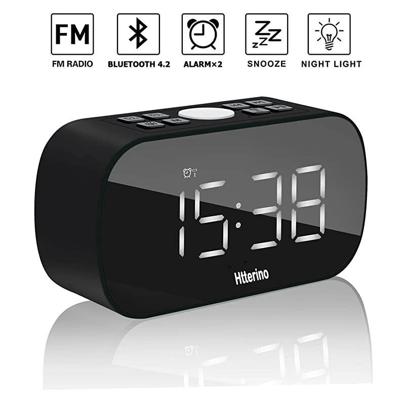 Radios Wireless Bluetooth Speakers Portable Alarm with FM Radio Night Light 5 LED Digital Display Sleep Timer with Snooze Function Compatible with iPhone Samsung and MoreBlack