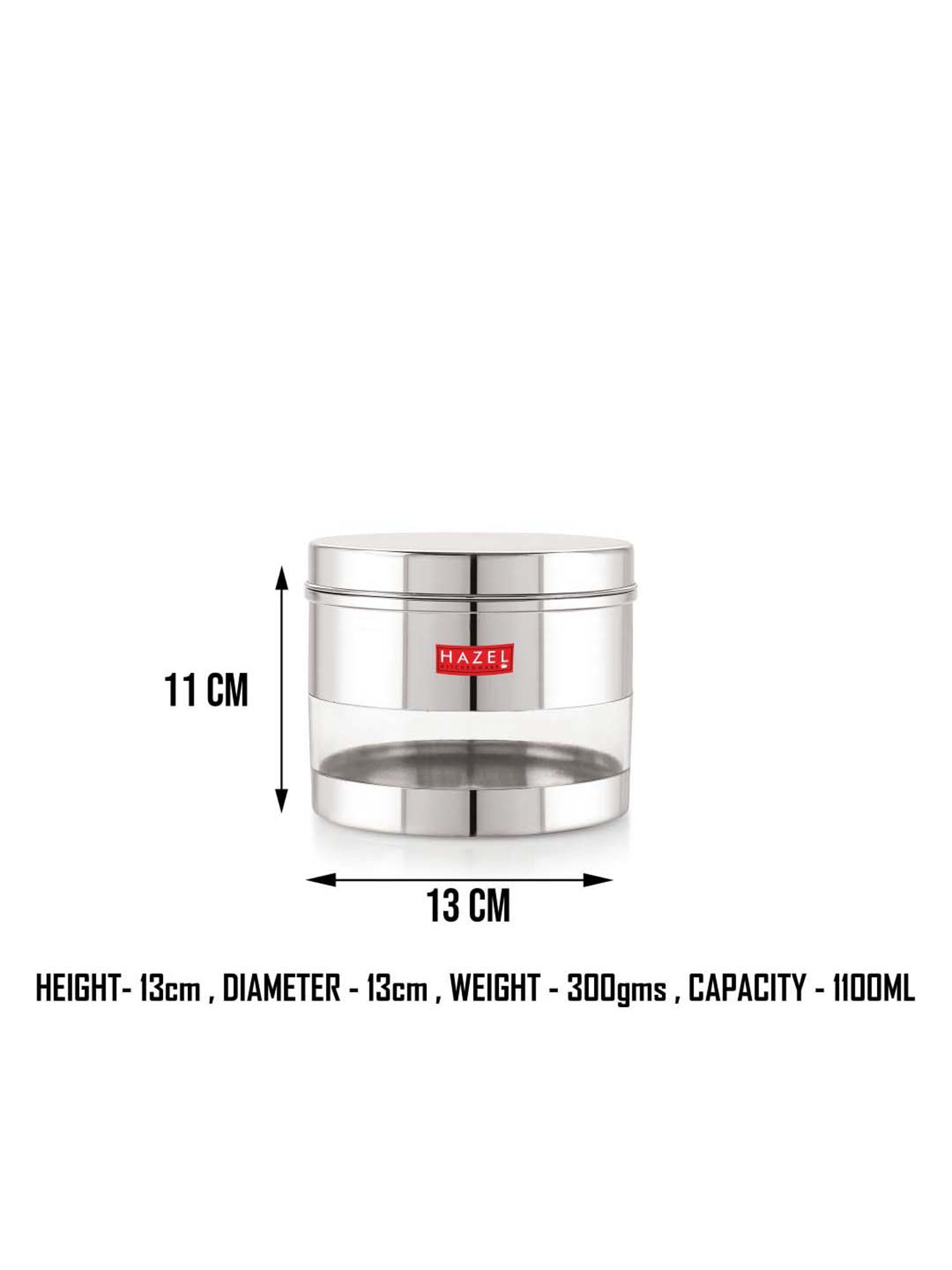 HAZEL Silver Stainless Steel Kitchen Storage Jar (1100 ml) - Set of 1