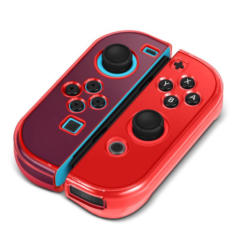 Dockable Case Cover for Nintendo Switch Console & Joy-Con Controller (Tinted Red) Travel Friendly Plastic Hard Shell Protector, Anti-Scratch Shockproof Protective 3 Set Thumb Cap Accessories