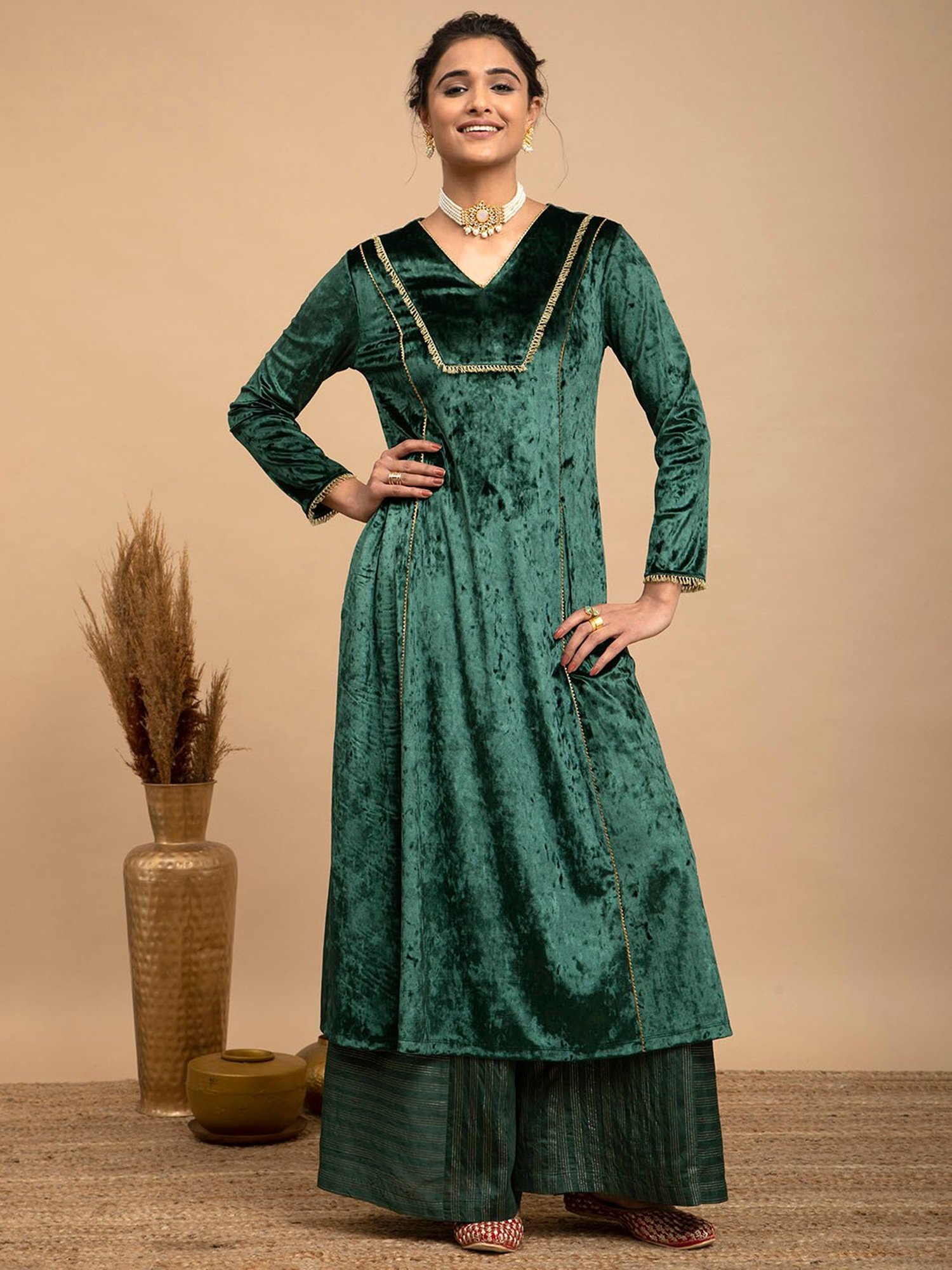 Pink Fort Green Regular Fit Kurta