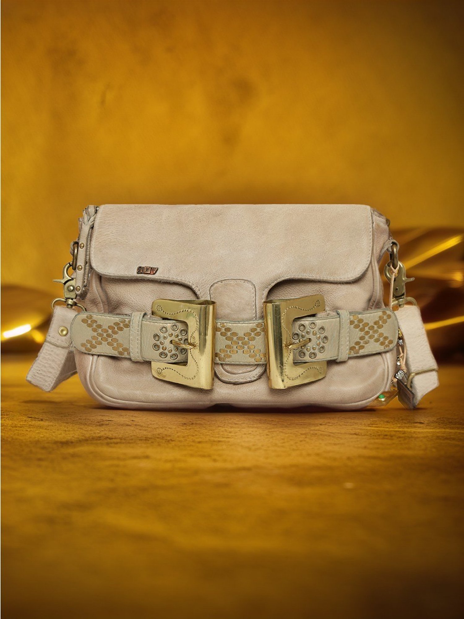 Art N Vintage Chin Cream Leather Textured Small Sling Handbag