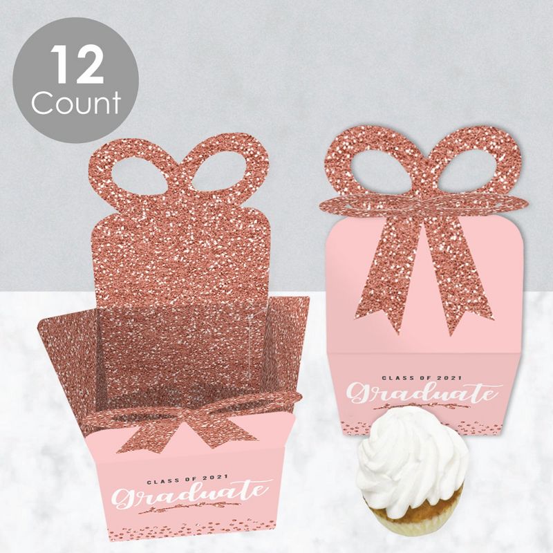 Big Dot of Happiness Rose Gold Grad - Square Favor Gift Boxes - 2021 Graduation Party Bow Boxes - Set of 12