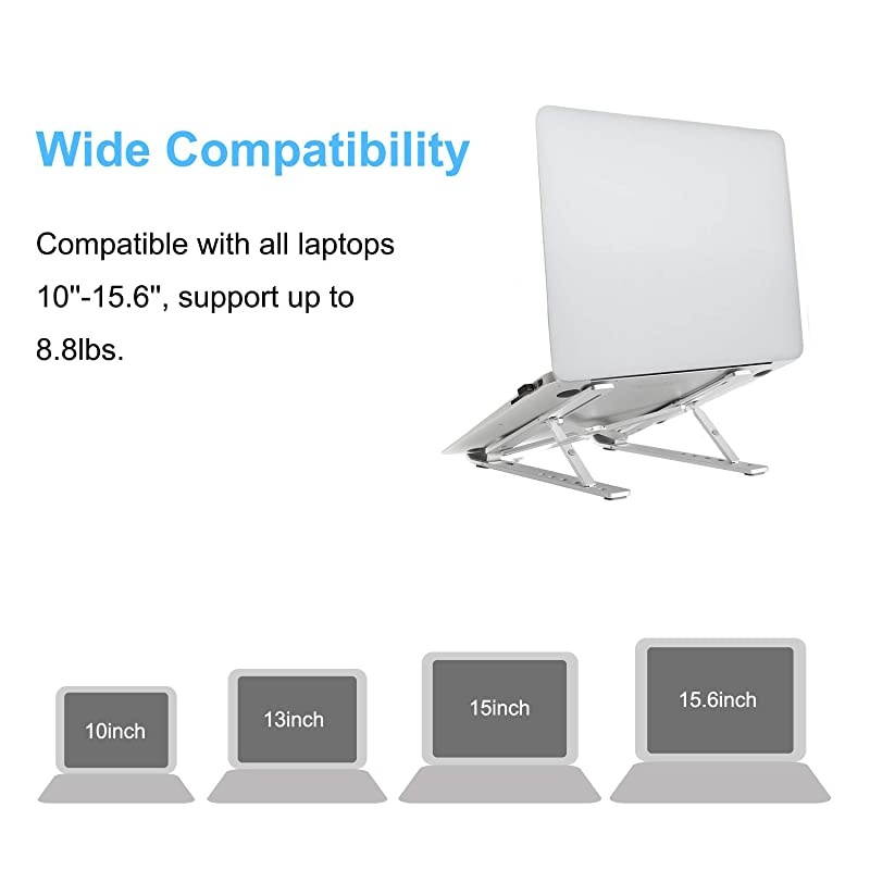 Adjustable Laptop Tablet Stand Foldable Aluminum Desktop Laptop Riser Compatible with All Laptops iPad Tablet up to 156 inches Silver