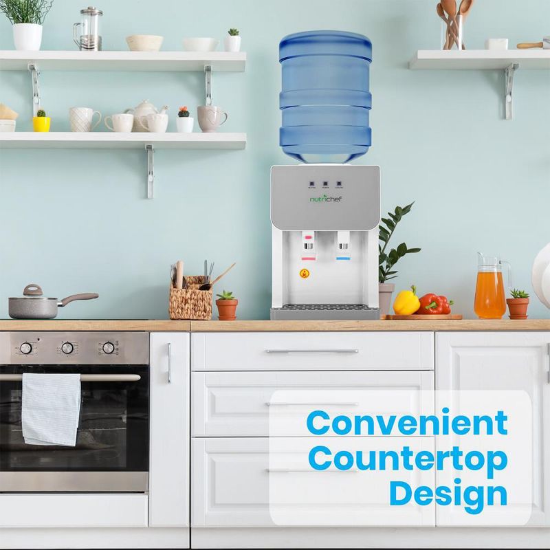 NutriChef PKTWC36SL Universal Top Loading Thermoelectric Hot & Cold Water Dispenser System w/ Child Safe Glass Front Panel, 43 to 203 Degrees