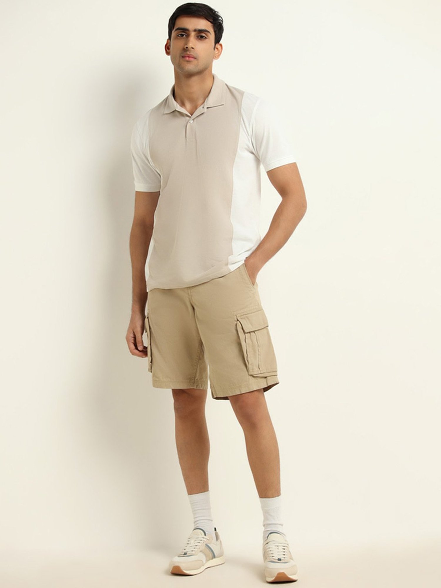 WES Casuals by Westside Beige Relaxed Fit Cargo Shorts