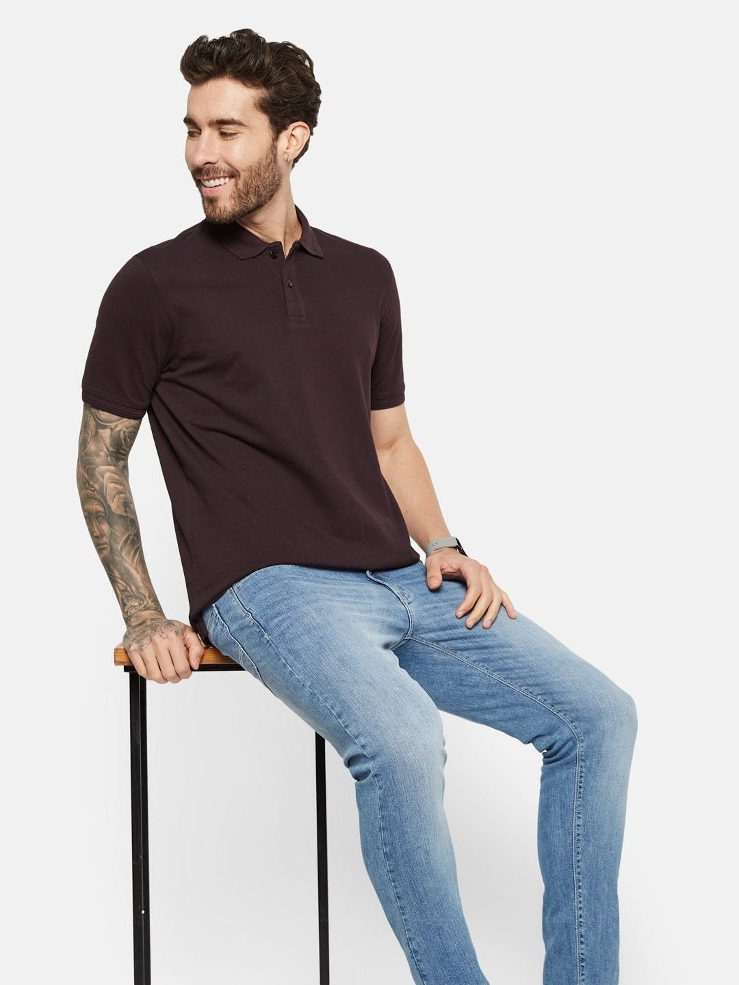 Octave Dark Wine Cotton Regular Fit Polo T-Shirt