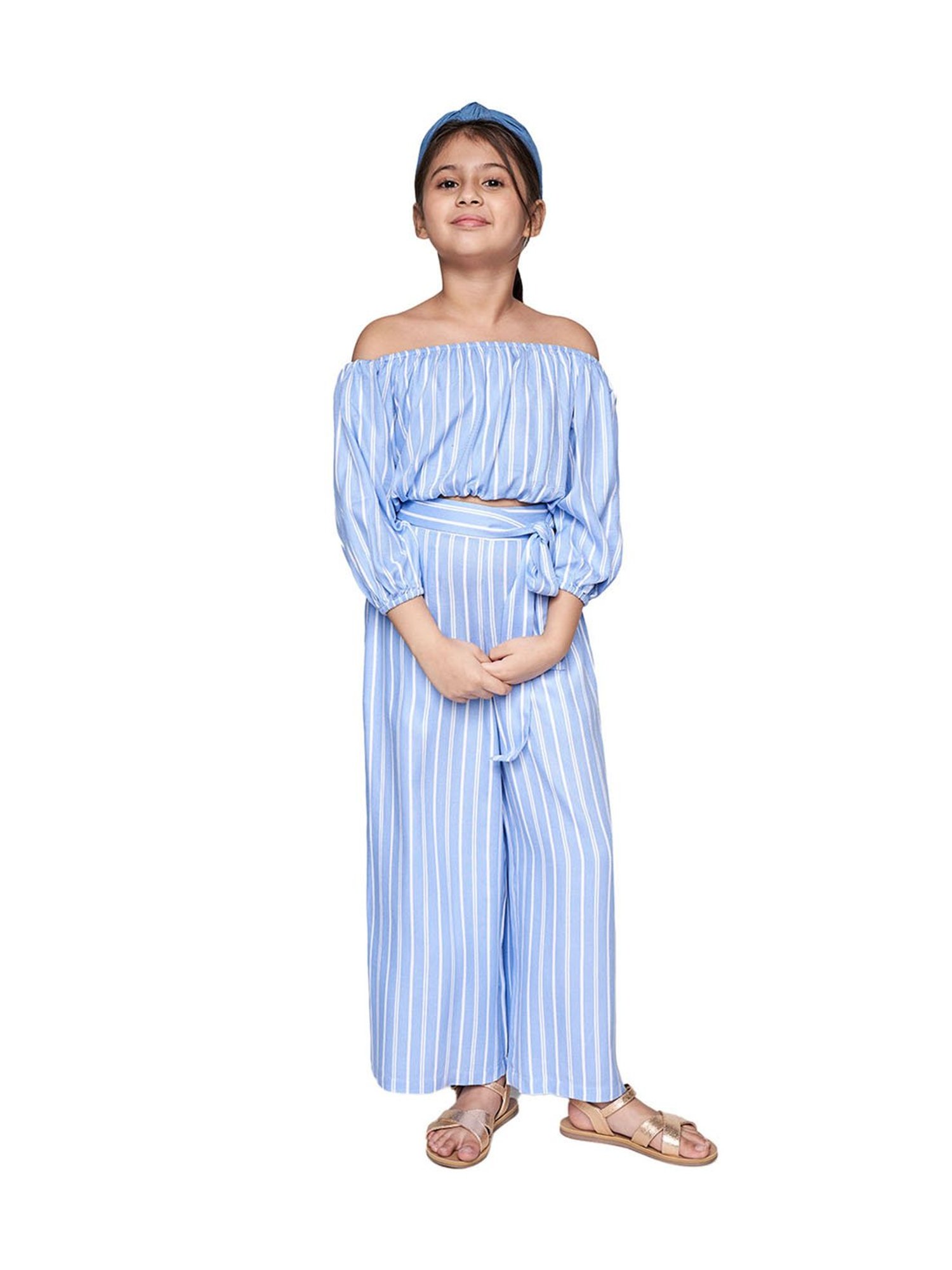 AND girl Blue Striped Top with Palazo