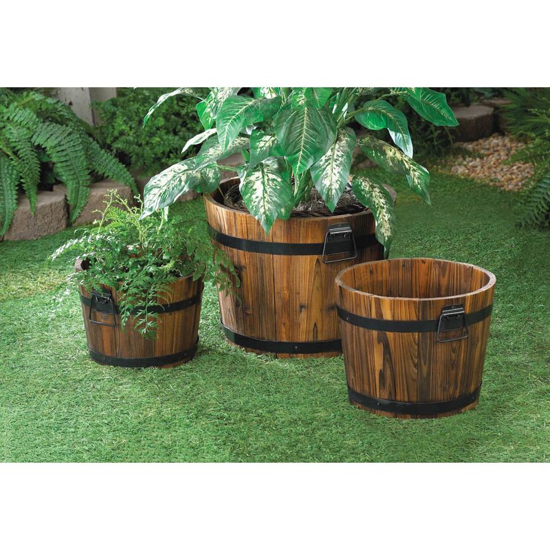 Set of 3 Indoor/Outdoor Wood Apple Barrel Planters Brown - Zings & Thingz