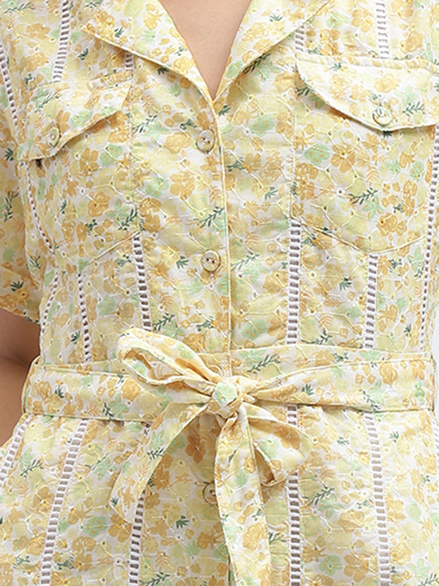 Elle Yellow Cotton Floral Print Playsuit