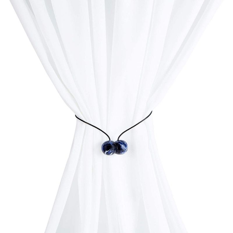 Okuna Outpost 2 Pairs Magnetic Round Buckle Window Curtain Tiebacks, Blue Holdbacks for Drapes (17 in)