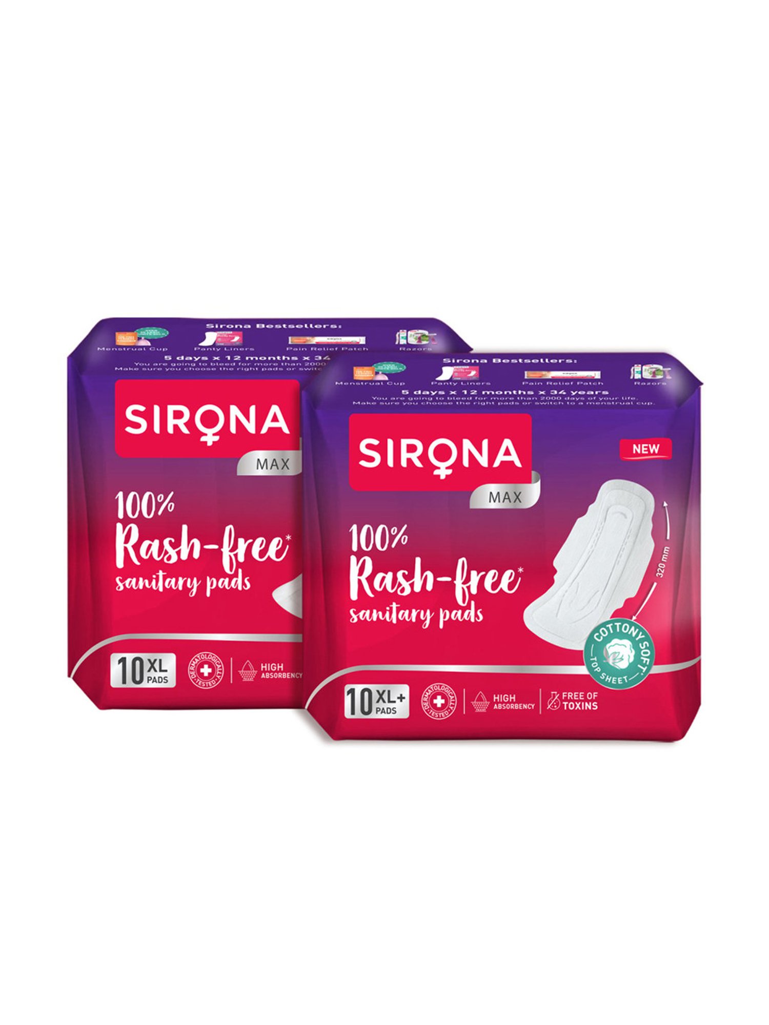 Sirona Cottony Soft Rash Free Sanitary Pads for Women (XL & XL+) - Pack of 2