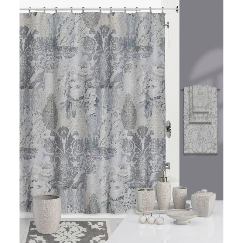 13pc Heirloom Shower Curtain and Hook Set Gray - Creative Bath