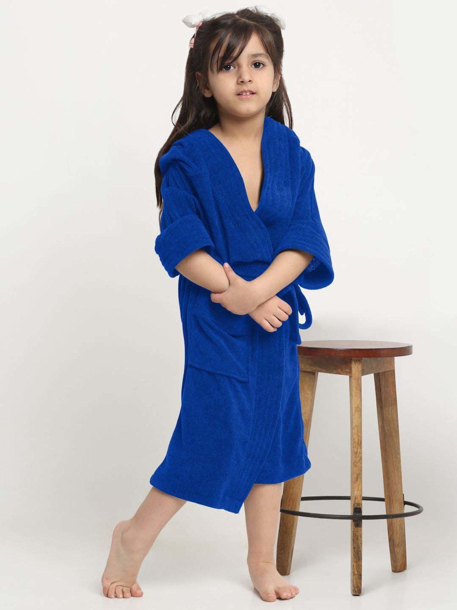 Creeva Everyday Red & Navy 225 GSM Micro Terry Bathrobe with Front Pocket & Kimono Collar