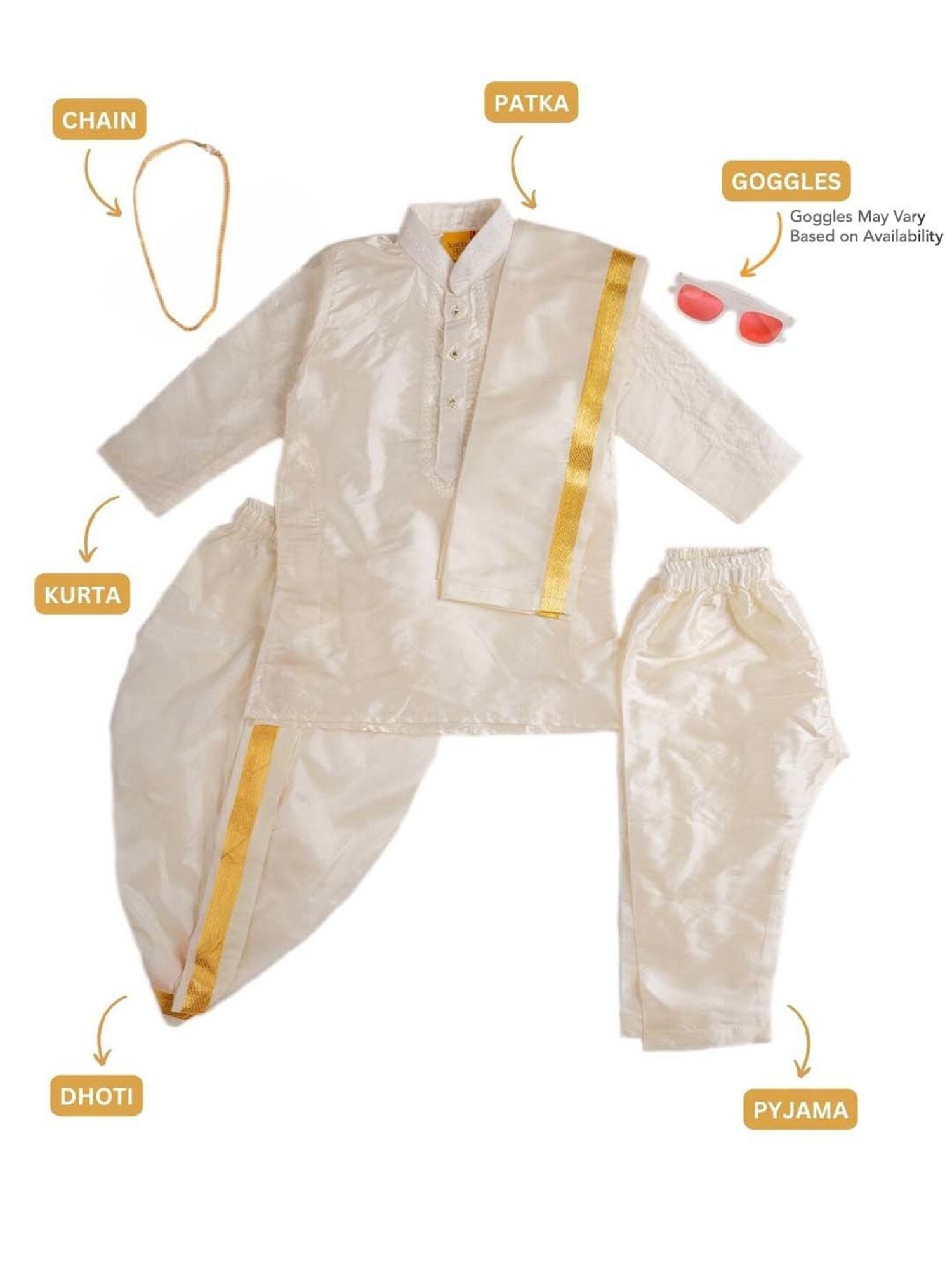 Baby Moo Kids Cream & Yellow Regular Fit Full Sleeves Kurta Set