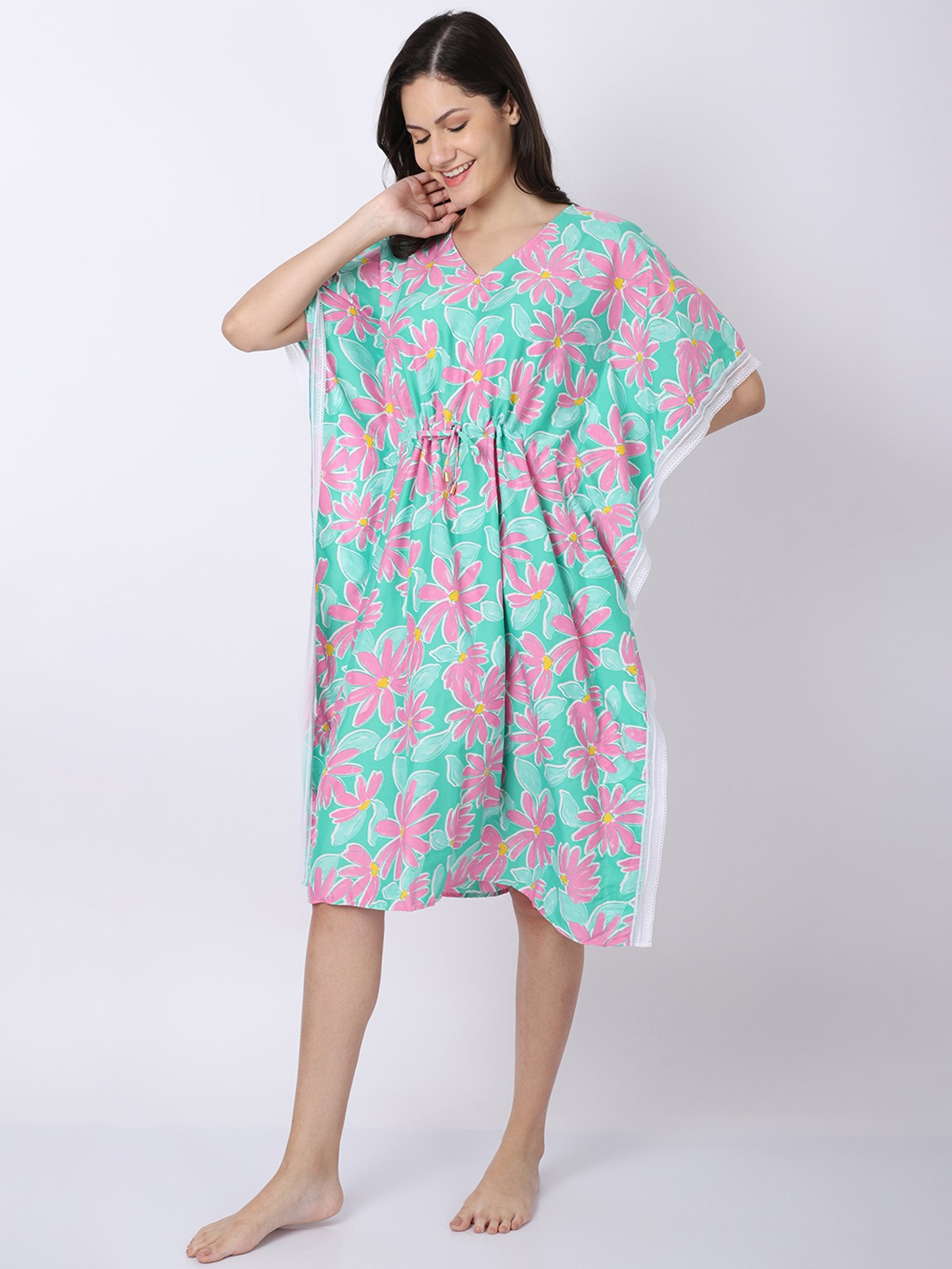 Erotissch Green Printed Beachwear Kaftan Dress