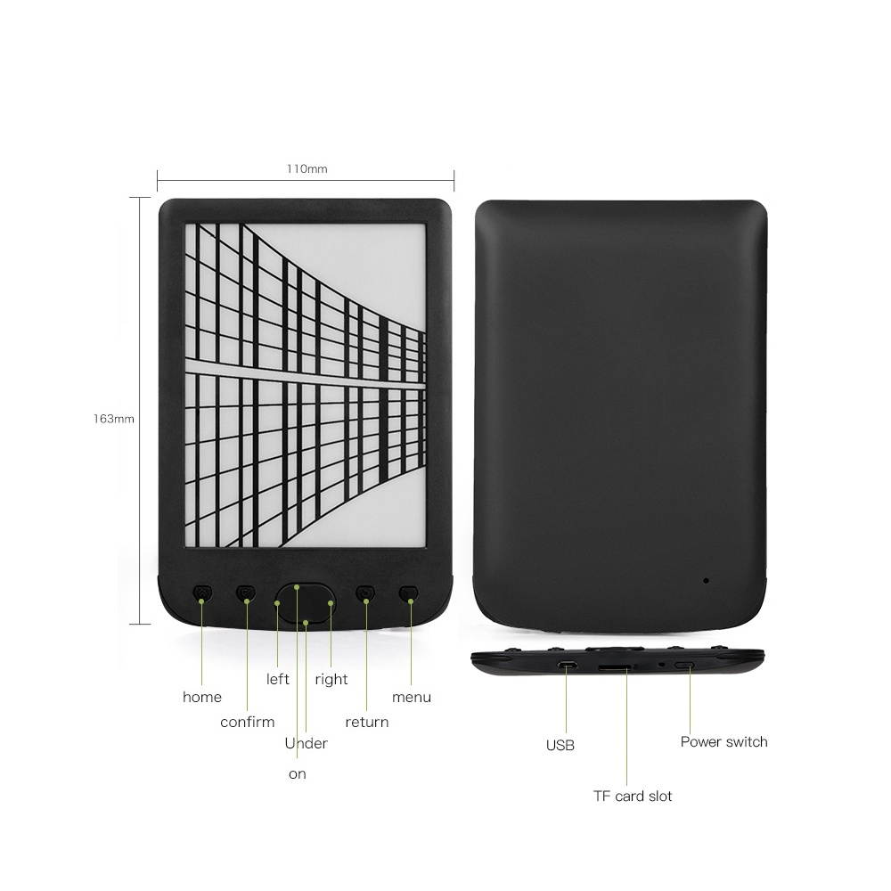 BK-6025 Portable e-Book Reader 8GB E-Ink 6inch Multifunction E-Reader 800*600 High Resolution Display Screen 300DPI