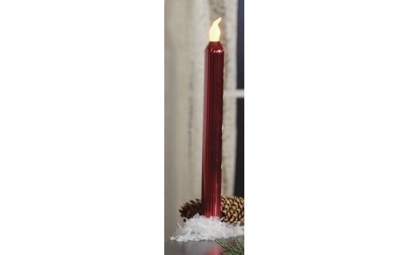 Roman Set of 2 Merry Little Christmas LED Lighted Red Glass Taper Candles