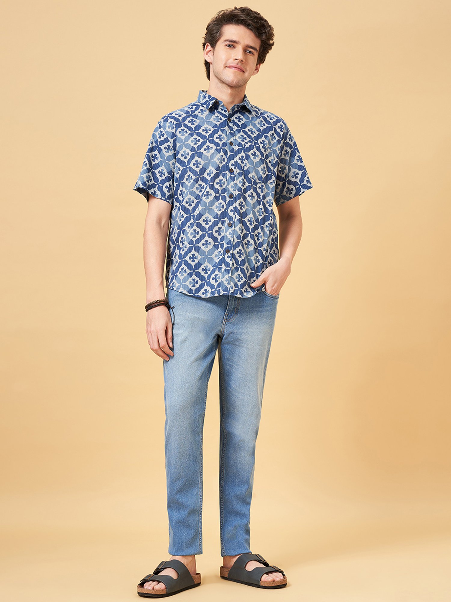 Indus Route by Pantaloons Dark Blue Regular Fit Printed Shirt