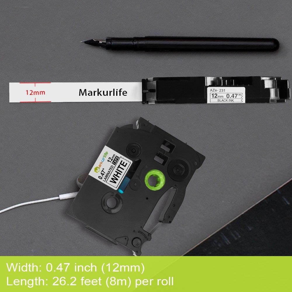 Markurlife Replace Brother P-touch TZ Tape 12mm TZe231 TZ-231 Laminated Label Tape, 0.47" x 26.2ft, Black on White, for Brother ptouch PT-D200 PT-D210 PT-P400 PT-D600 PT-1750 PT-1880, 2-Pack