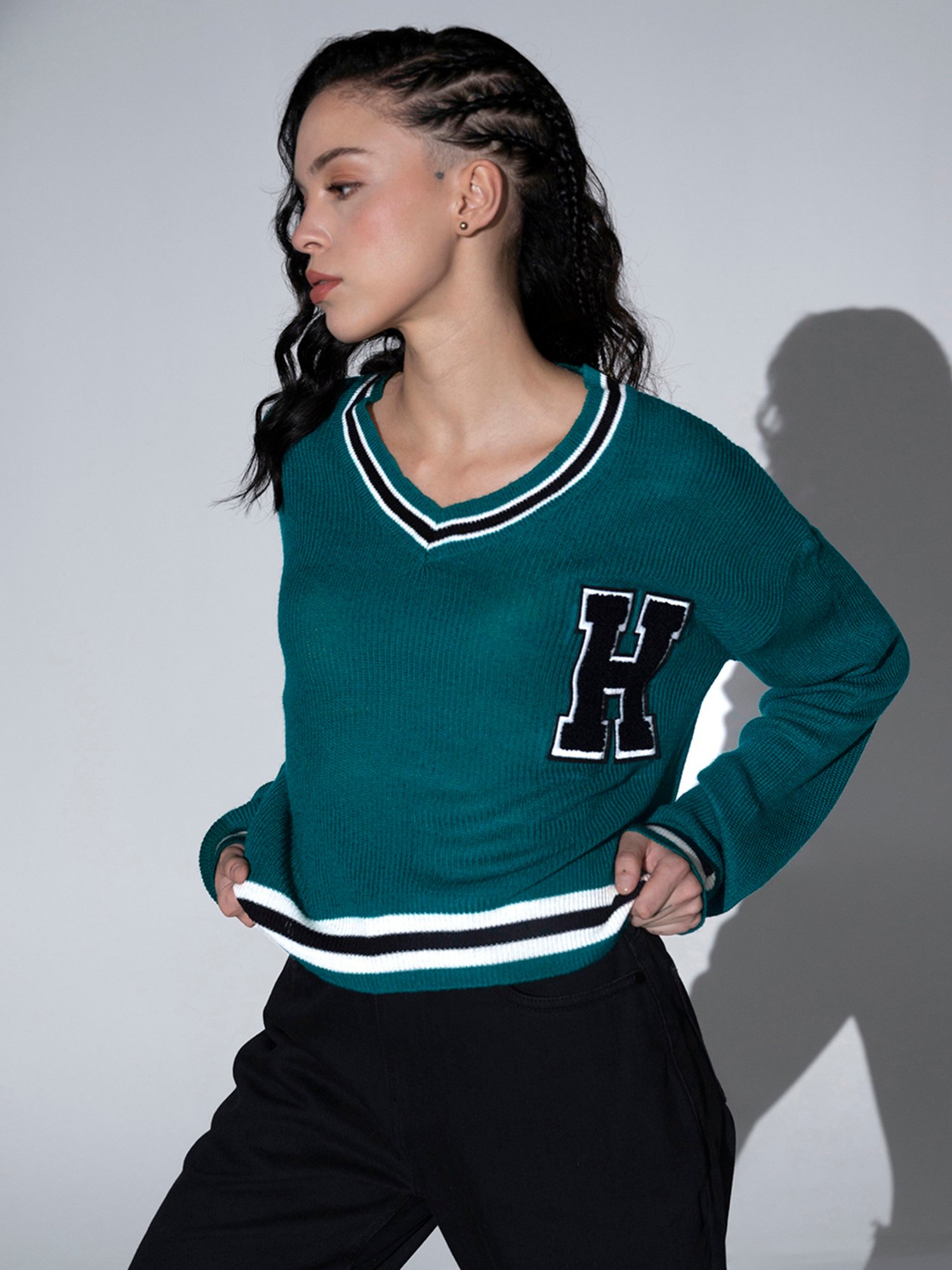 Hubberholme Teal Self Design Pullover