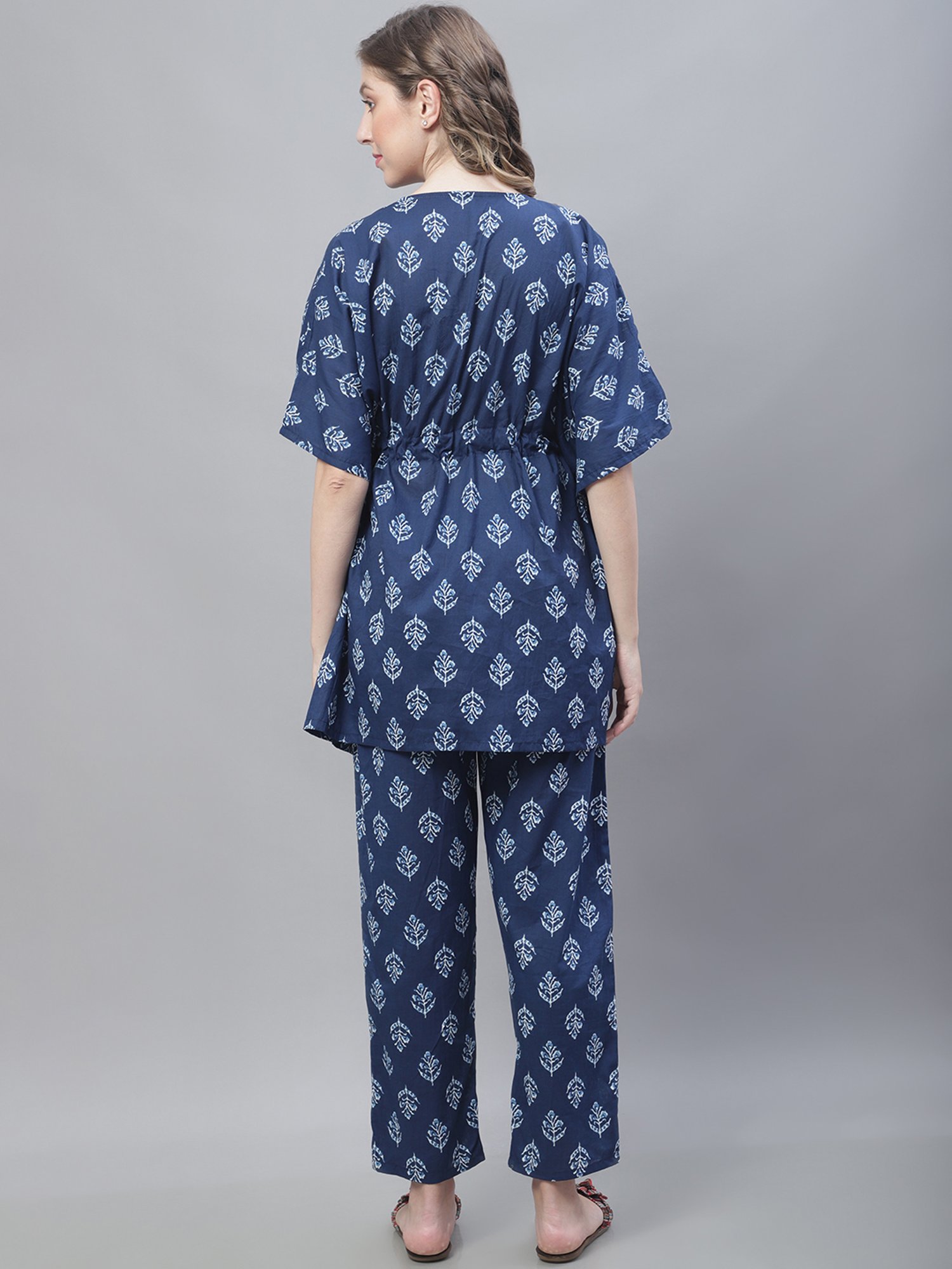 TAG 7 Blue Printed Kaftan Top With Pant Set