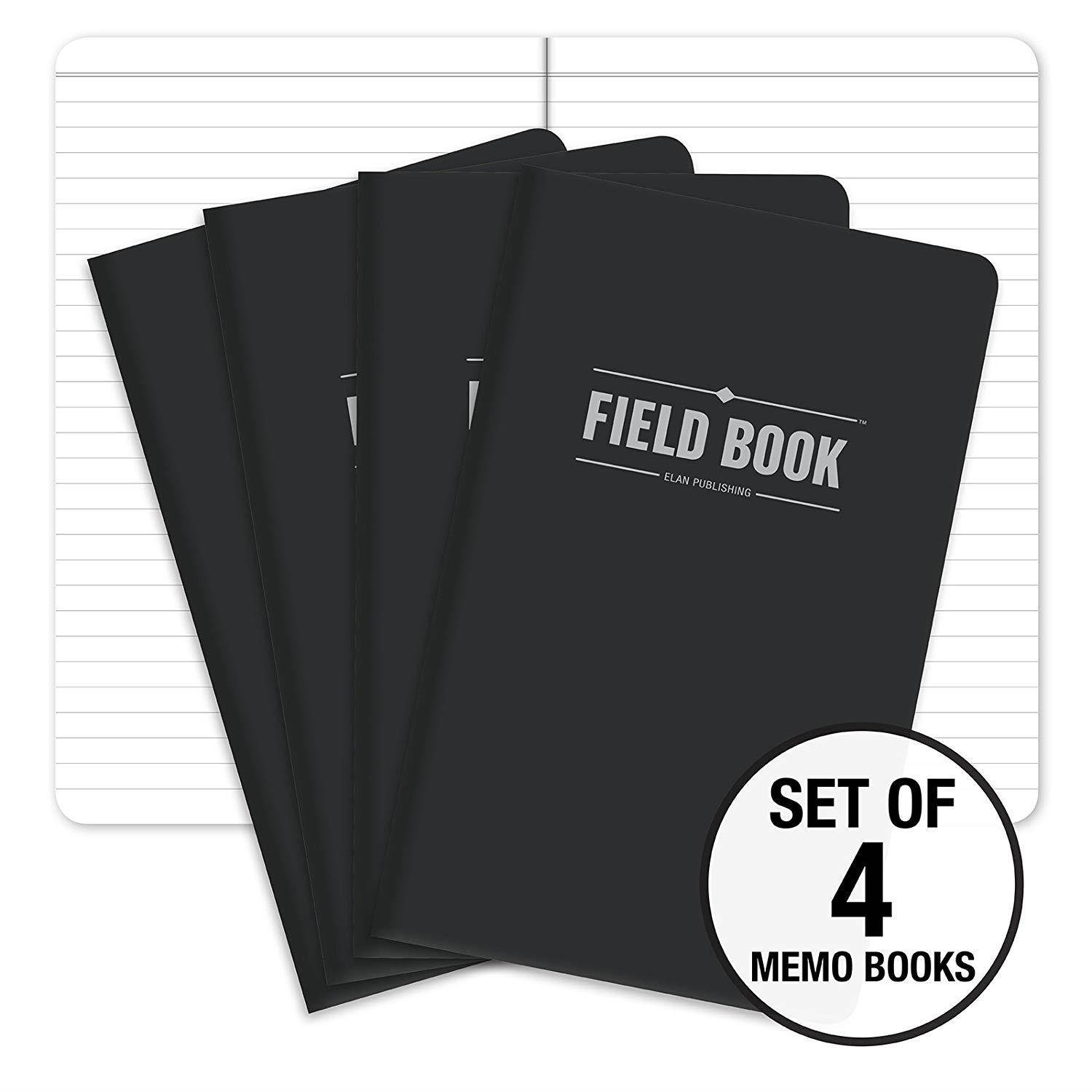 Field Notebook - 5"x8" - Black - Lined Memo Book - Pack of 4