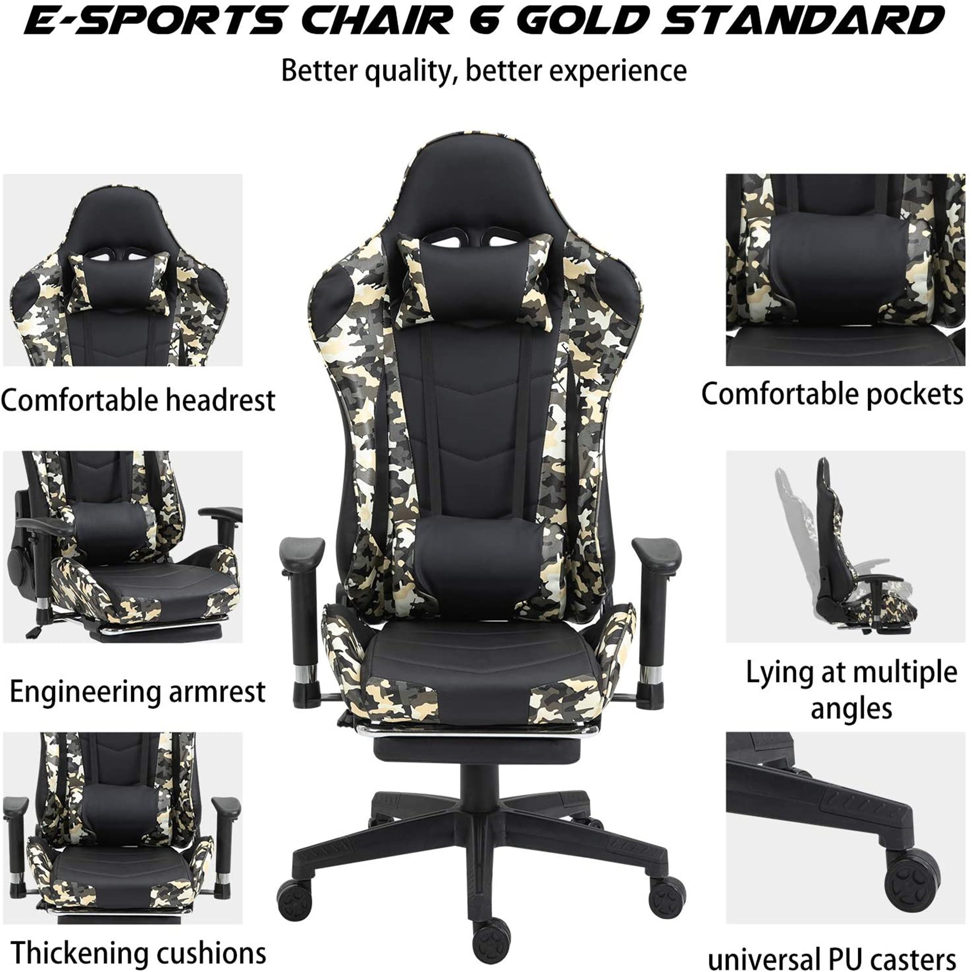 Ergonomic Gaming Chair Racing Chair E-Sports Chair Home Office Chair Computer Game Chair Backrest and Seat Height Adjustable Chair with PU Leather Lumbar Support and Headrest