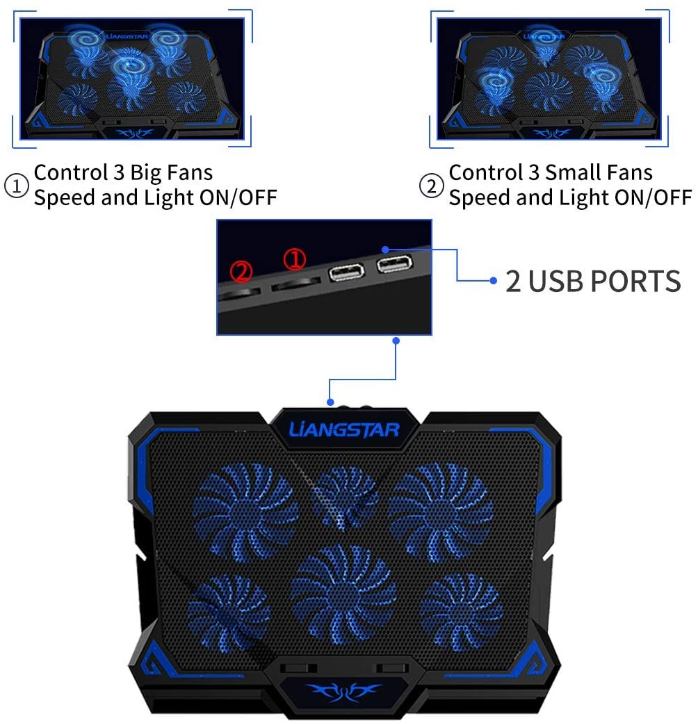 High Performance Game Laptop Cooling Pad, Laptop Cooler with 6 Quiet Led Fans for 15.6-17 Inch Laptop Cooling Fan Stand, USB Powered Gaming Laptop Cooling Pad, Switch Control Fan Speed Function