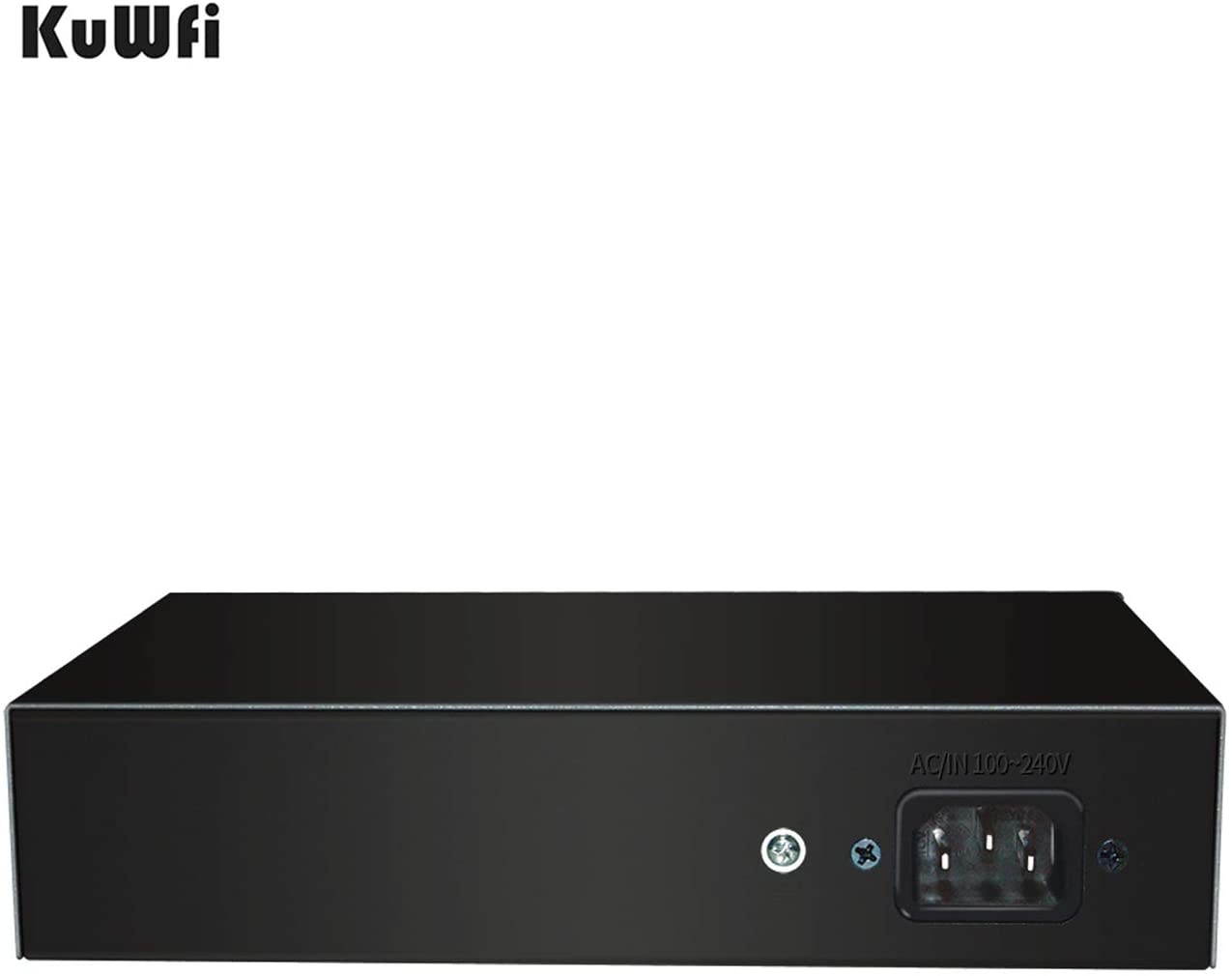 KuWFi 10-Port PoE Switch Gigabit Ethernet 2 Port Uplink 802.3AT/AF 120W Cat5 Unmanaged Metal Smart Desktop Network Power Over Ethernet Injector