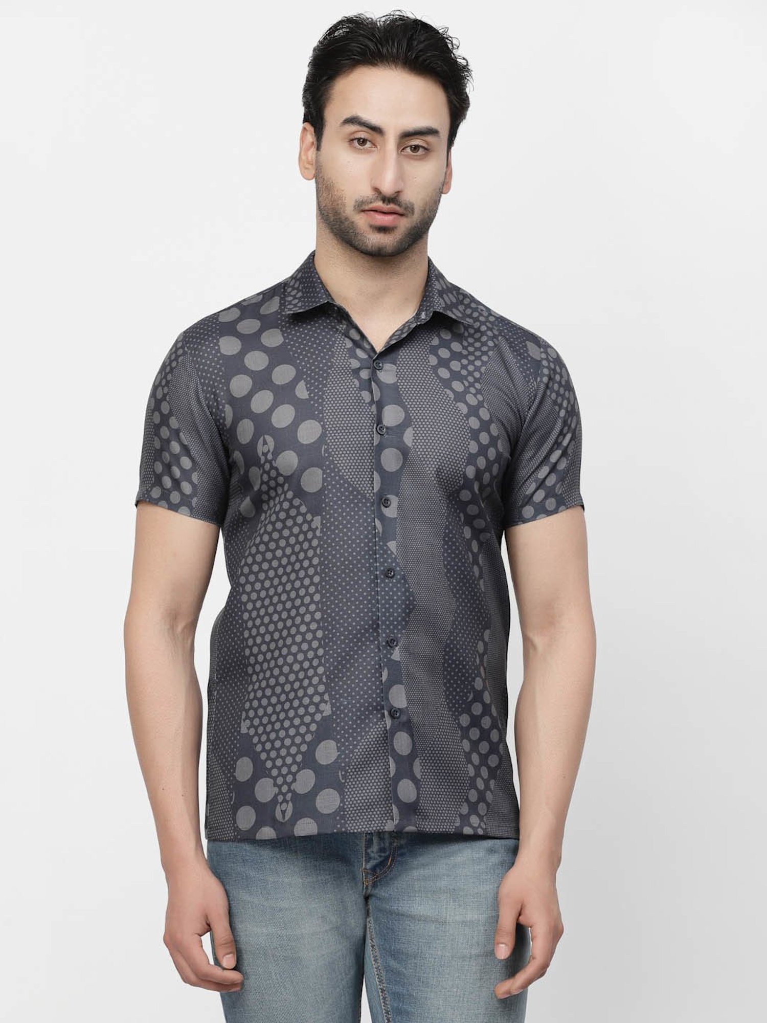 Lela Slate Blue Regular Fit Printed Shirt