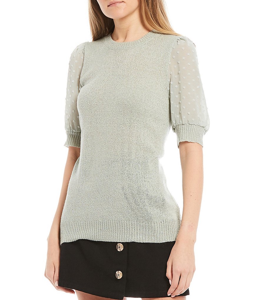 Blu Pepper Dotted Textured Elbow Sleeve Knit Top