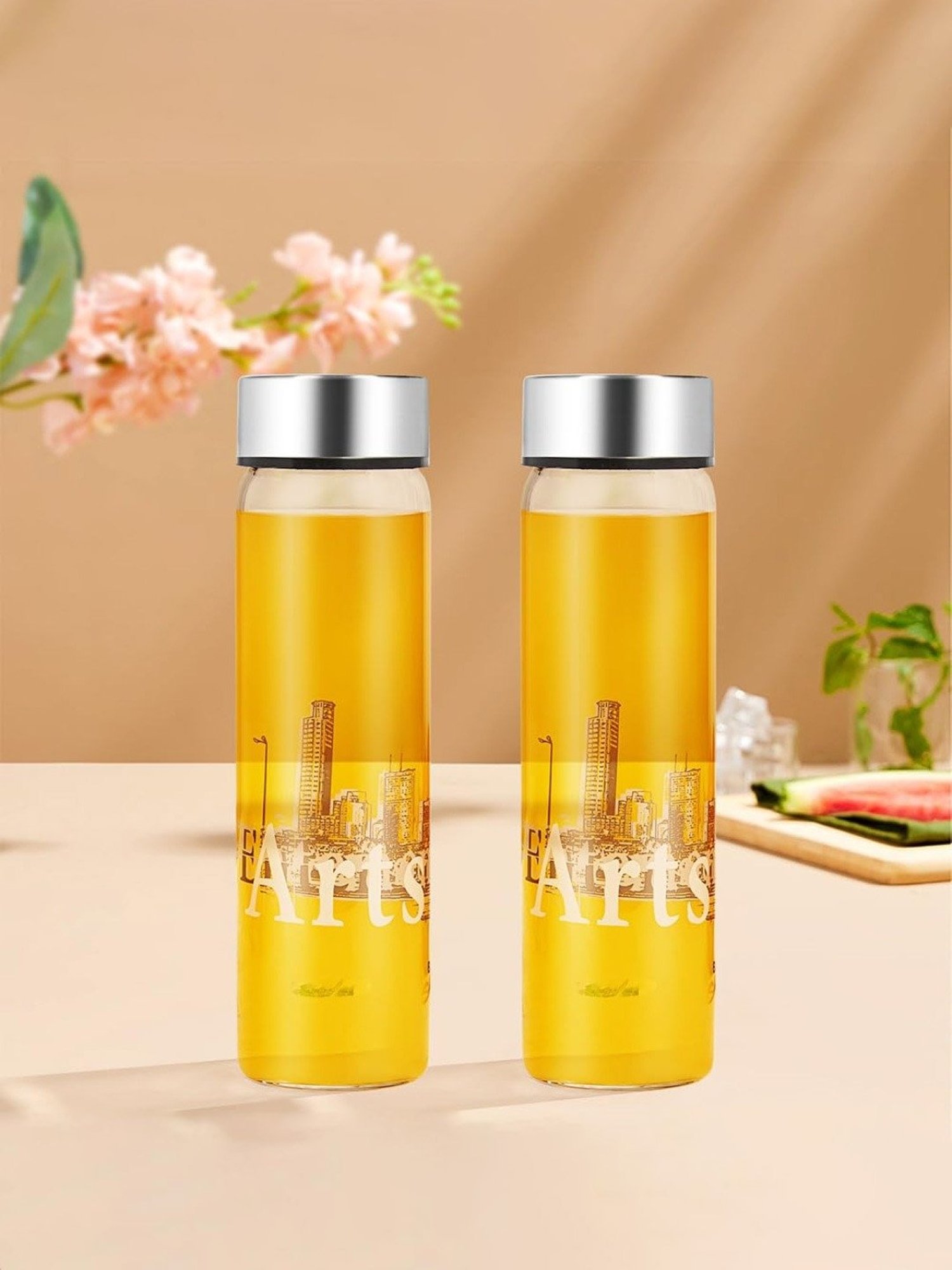 Borosil Water Bottle with Fridge Safe & Leakproof Set of 2 (Transparent, 550 ml)