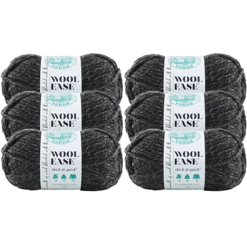 6pk Wool-Ease Thick & Quick Yarn Charcoal - Lion Brand Yarn