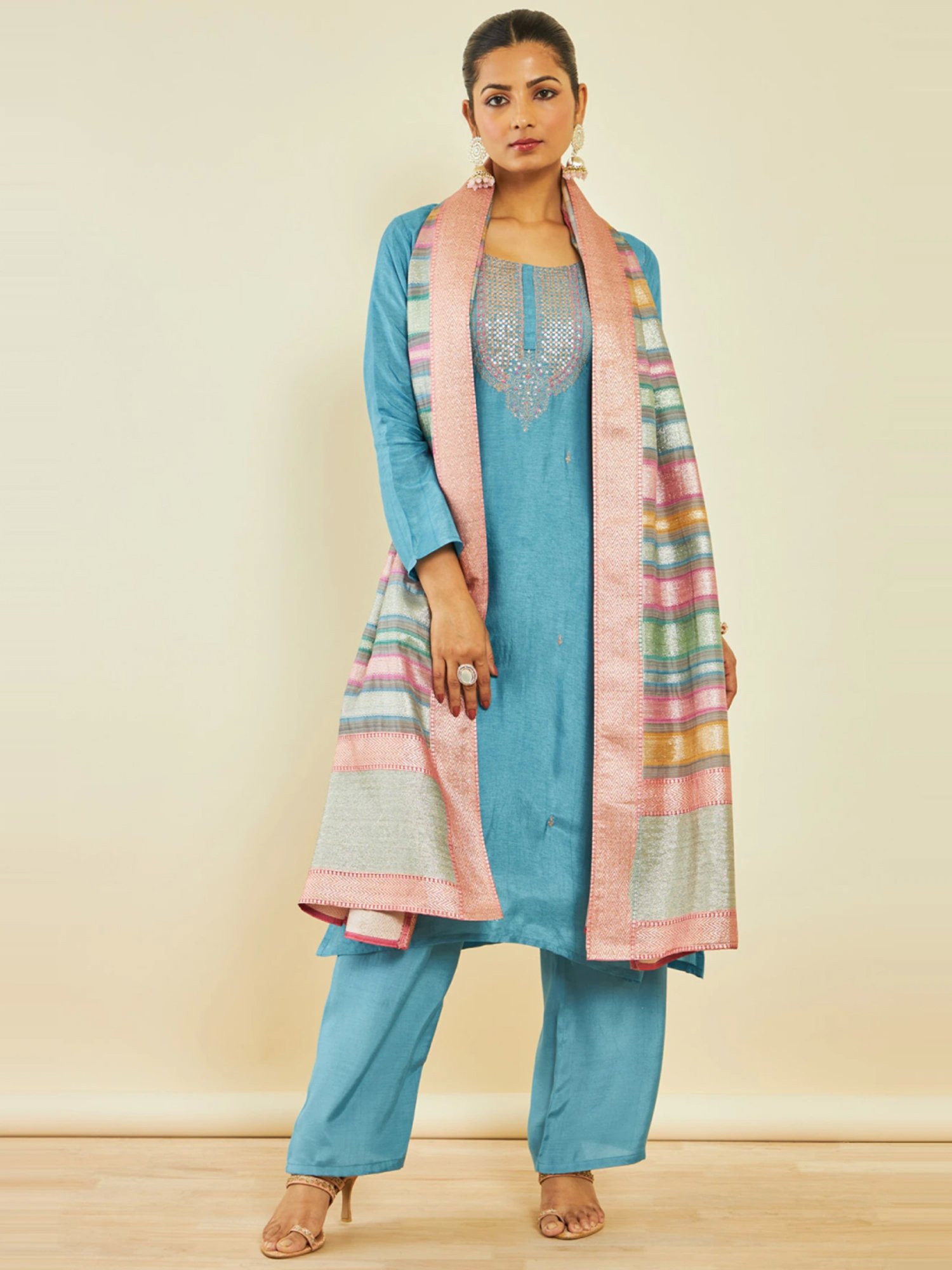 Soch Powder Blue Embroidered Unstitched Dress Material