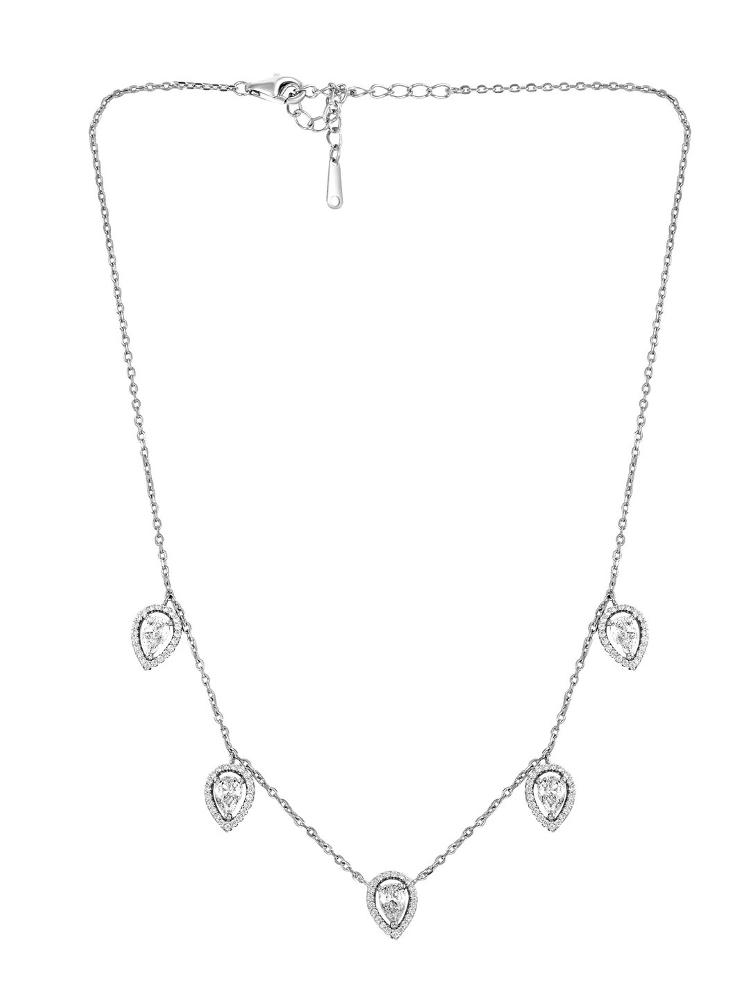 Curio Cottage 92.5 Sterling Silver Leaflet Necklace with Cubic Zirconia Stones for Women