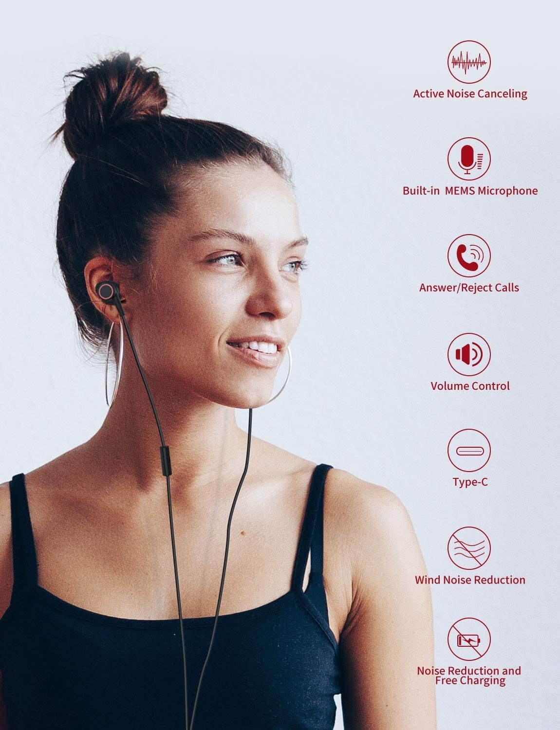 dyplay USB C Headphones Active Noise Cancelling in-Ear Headphones with ANC & MEMS Mic Hi-Fi Stereo Wired Earbuds Compatible with New iPad Samsung HTC Huawei Google Pixel 3/2/XL Xiaomi