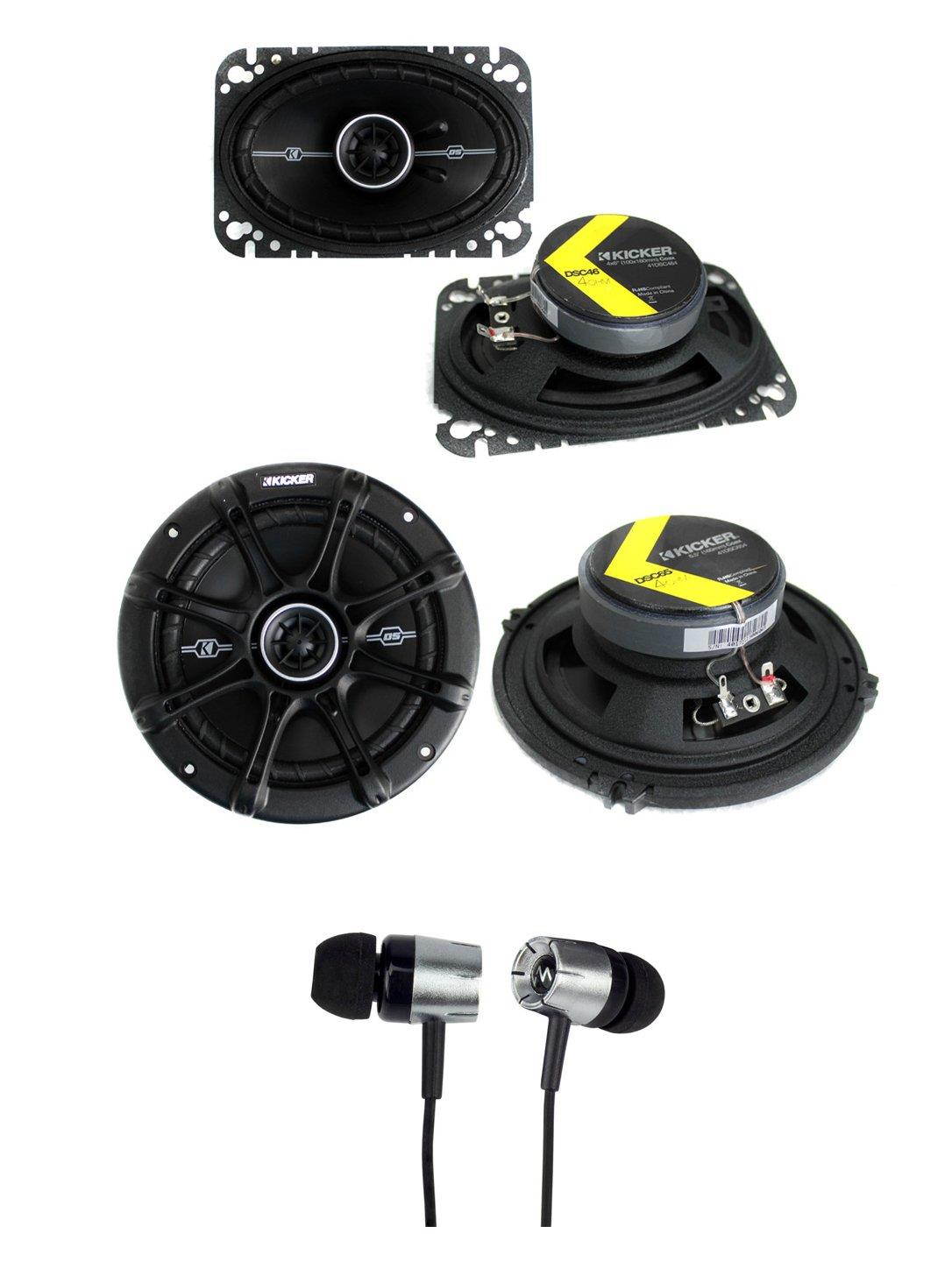2) Kicker 41DSC464 4x6" + 2) 41DSC654 6.5" 240W Car Coaxial Speakers + Earbuds